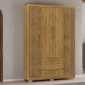 Guarda Roupa Solteiro Linna 150cm 4 Portas de Bater 3 Gavetas Nature G98 - Gran Belo
