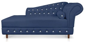 Divã Chesterfield 165 cm Capitonado com Strass Suede D'Rossi - Azul Marinho