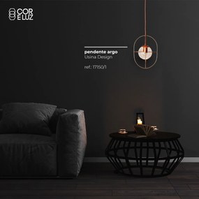Pendente Argo 23X35X100Cm Aramado Com Globo Ø14Cm 1Xe27 G45 - Usina 17... (CB-M - Cobre Metálico, Fosco (Branco))