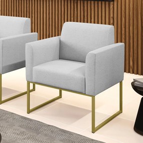 Poltrona Base Industrial Dourado Marisa Linho Cinza A05 D03 - D'Rossi