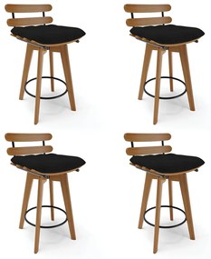 Kit 04 Banquetas Giratória Costela Linho Base Madeira MA70 J01 - D?Rossi - A79 Preto