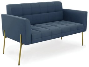 Sofá Namoradeira 2 Lugares Pé de Ferro Dourado Elisa Suede D03 - D'Rossi - Azul Marinho