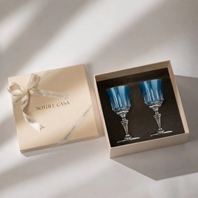 Kit 2 Taças de Cristal Lapidado 66 P/ Licor c/ Caixa de Presente - Azul Claro  Azul Claro
