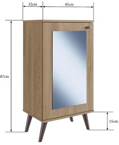 Sapateira Retrô com Espelho, 1 Porta e 3 Prateleiras Oak