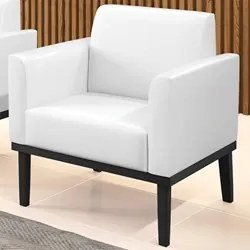 Poltrona Decorativa Base Madeira Preto Maressa Sintético PU Branco - I