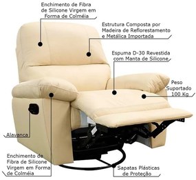 Poltrona do Papai Reclinável Giratória Armênia Glider Mecânico Couro Bege G40 - Gran Belo