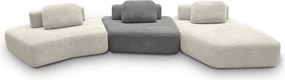 Sofá Ilha Sala de Estar 2 Módulos e Chaise Dakota Encosto Almofadas Soltas Bouclê Rústico OffWhite/Cinza G33 - Gran Belo