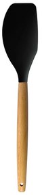 Espátula Reta de Silicone com Cabo de Madeira - Preto