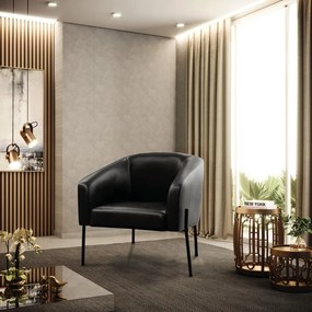 Poltrona Decorativa Pé de Ferro Preto Kit 2 Stella Sintético PU D03 - D'Rossi - Preto