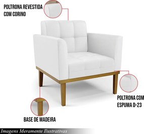 Poltrona Decorativa Karen Pés Fixo em Madeira Castanho PU Branco G19 - Gran Belo
