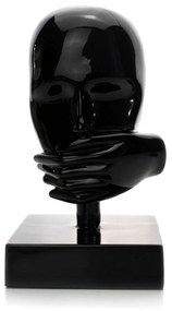 Escultura Decorativa Rosto Silêncio em Cerâmica Preto 25x15 cm - D'Rossi