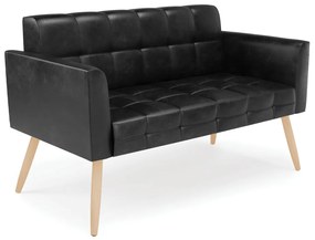 Kit 1 Sofá Namoradeira e 2 Poltronas Elisa Corano Pés Palito Natural - D'Rossi - Preto