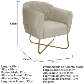 Poltrona Grazi  Base X Dourada Suede - ADJ Decor