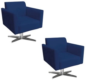 Kit 02 Poltronas Giratória Marisa Suede Base Cromada D03 - D'Rossi - Azul Marinho