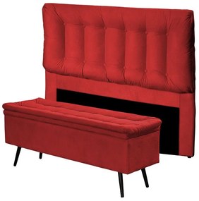 Cabeceira com Calçadeira Baú Casal 140cm Conforto Suede Vermelho - Sheep Estofados