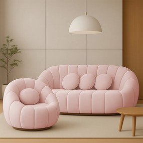 Sofá 2 Lugares com Poltrona Giratória Orgânica Cloud Bouclê E03 - D'Rossi - Rose