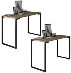 Kit 2 Mesas Escritório 120cm Estilo Industrial New Port F02 Castanho -