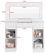 Penteadeira Camarim Com Espelho e LED 3 Gavetas Studio Beauty A02 Bran