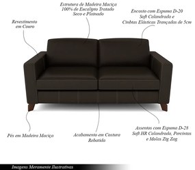 Sofá Sala de Estar Living 4 Lugares 280cm Presley Pés Madeira Couro Marrom G52 - Gran Belo
