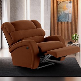 Poltrona do Papai Sala de Cinema Reclinável Kylie Power Elétrica Massagem USB Veludo Terracota G23