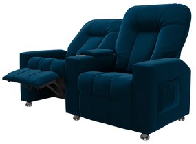 Poltrona Reclinável 2 Lugares para Sala de Cinema Pequim Veludo Azul Marinho G23 - Gran Belo