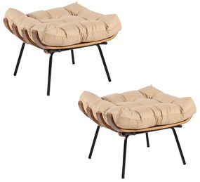 Kit 2 Puff Decorativo Sala de Estar Costela Couro Bege G34 - Gran Belo
