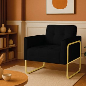 Poltrona Sala Industrial Alta Tubo Dourado Elisa Veludo D03 - D'Rossi - Preto