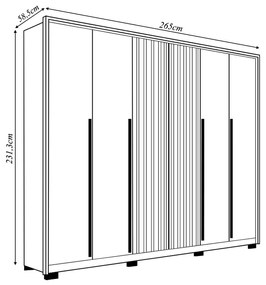 Guarda Roupa Uno 265cm com 6 Portas e 6 Gavetas Corrediças Telescópicas MDF Freijo/OffWhite G11 - Gran Belo