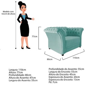 Poltrona Decorativa Chesterfield Sofia Suede Azul Tiffany - ADJ Decor