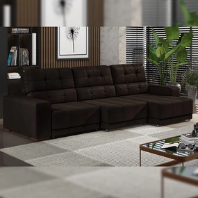Sofá Sala de Estar Retrátil e Reclinável 5 Lugares Lisboa 350cm Couro Marrom G58 - Gran Belo