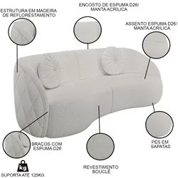 Sofá Decorativo com Almofadas 3 Lugares 240cm Tressê Zion M22 Linho Cr