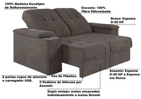 Sofá 3 Lugares Retrátil e Reclinável com USB Sala de Estar Calvin 207cm Veludo Tabaco G46 - Gran Belo