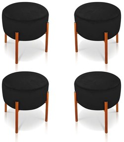 Kit 04 Puffs Iron Suede Base Metálica Cobre - Preto