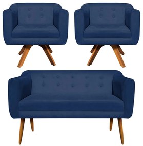 KIT 01 NAMORADEIRA E 02 POLTRONAS GIRATO - Azul Marinho