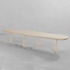 Mesa Centro Dommo Tampo Laca Gold Com Vidro Pés Latão - 78372 Sun House