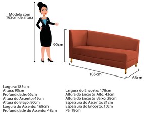 Recamier Valéria 185cm Lado Direito Suede Terracota - ADJ Decor