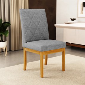 Kit 4 Cadeiras de Sala de Jantar Estofadas Gomes Madeira Maciça Linho Cinza G78 - Gran Belo