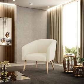 Poltrona Decorativa Pé Palito Natural Kit 2 Stella Cotelê Int/Veludo D03 - D'Rossi - Off White