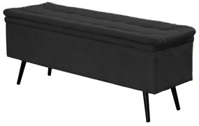 Cabeceira com Calçadeira Baú Casal 140cm Conforto Suede Preto - Sheep Estofados - Preto