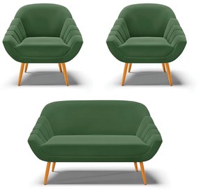 Kit 01 Namoradeira 02 Lugares e 02 Poltronas Giovana Suede Pés Palito Castanho - D'Rossi - Verde