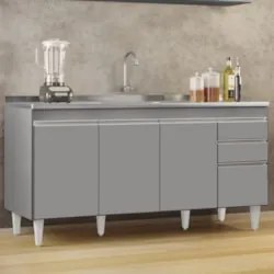 Balcão de Cozinha Com Pia Inox 160cm Arkansas Cinza         - Lumil