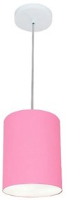 Lustre Pendente Cilíndrico Md-4012 Cúpula em Tecido 18x25cm Rosa Bebê - Bivolt