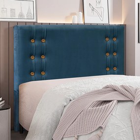 Cabeceira Decorativa Casal 1,40M Kors Veludo Azul Marinho G63 - Gran Belo