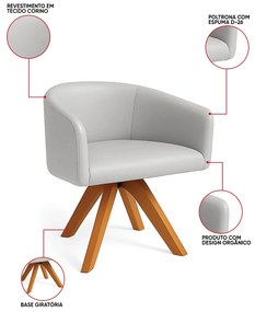 Poltrona Sala Base Giratória Madeira Arielle Sintético Cinza D03 - D'Rossi