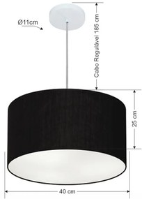 Lustre Pendente Cilíndrico Md-4244 Cúpula em Tecido 40x25cm Preto - Bivolt