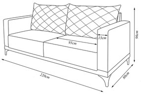 Sofá Living 3 Lugares com Pés de Ferro Almofadas Soltas 220cm Neso Bouclê Off White G63 - Gran belo