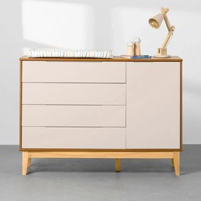 Cômoda Elfe 4 Gavetas e 1 Porta com Pés Square Natural – Areia  e Savana - Cômoda Elfe 4 Gavetas e 1 Porta com Pés Square Natural – Areia Fosco e Savana