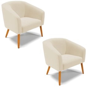 Poltrona Decorativa Pé Palito Castanho kit 2 Stella Linho D03 - D'Rossi - A32 Bege