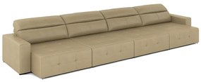 Sofá Retrátil 8 Lugares 524cm 4 Módulos Nero Couro Bege G52 - Gran Belo