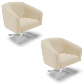 Poltrona Decorativa Giratória Cromada Kit 2 Stella Linho Areia D03 - D'Rossi